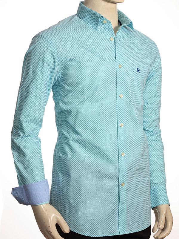 Barca Turquoise Printed Full sleeve single cuff   Cotton Shirt
