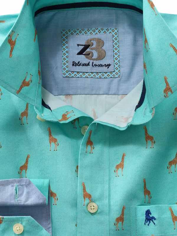 Melman Turquoise Printed Full sleeve single cuff   Cotton Shirt