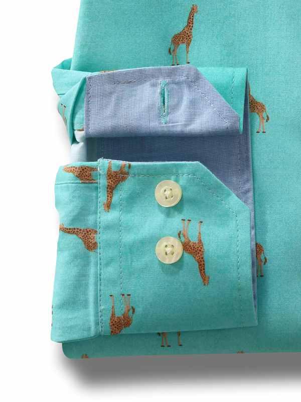 Melman Turquoise Printed Full sleeve single cuff   Cotton Shirt