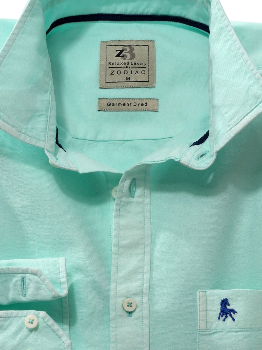 Marbella Oxford Garment Dyed Turquoise Full Sleeve Tailored Fit Casual Cotton Shirt
