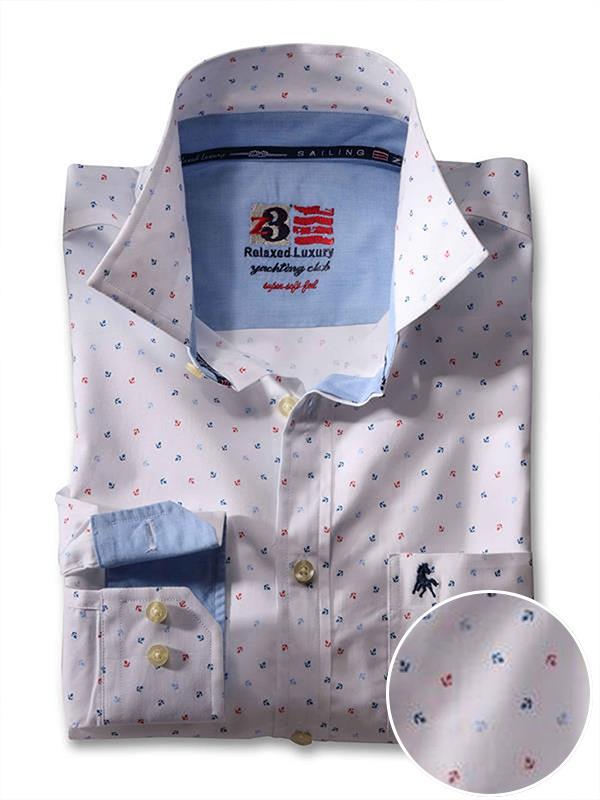 Anchors White Printed Full sleeve single cuff   Cotton Shirt