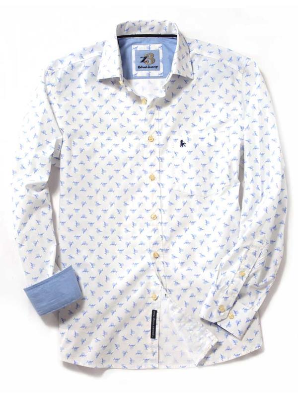 Swordfish White Printed    Cotton Shirt