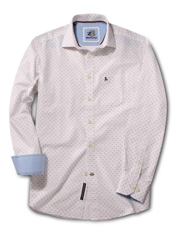 Snail White Printed Full sleeve single cuff   Cotton Shirt