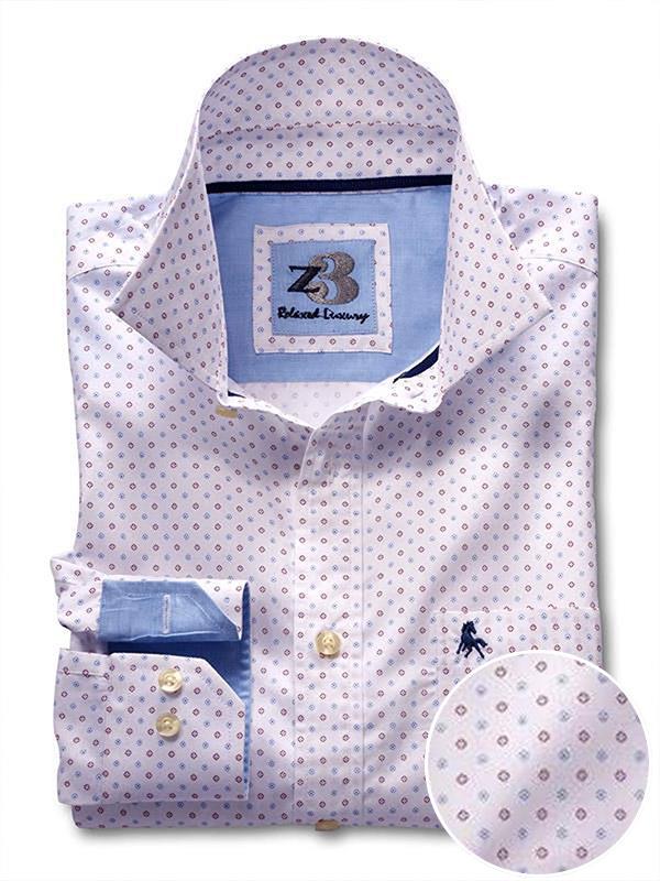 Sampras White Printed Full sleeve single cuff   Cotton Shirt