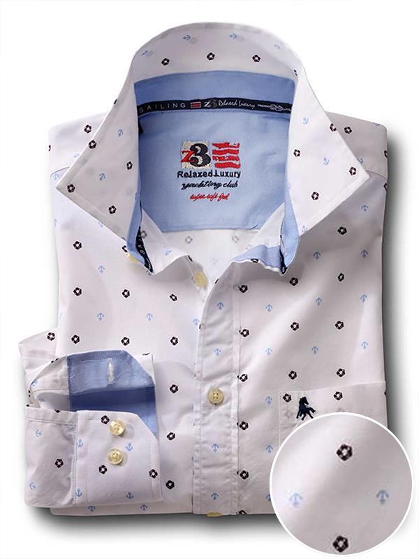 Buoy White Printed Full sleeve single cuff   Cotton Shirt