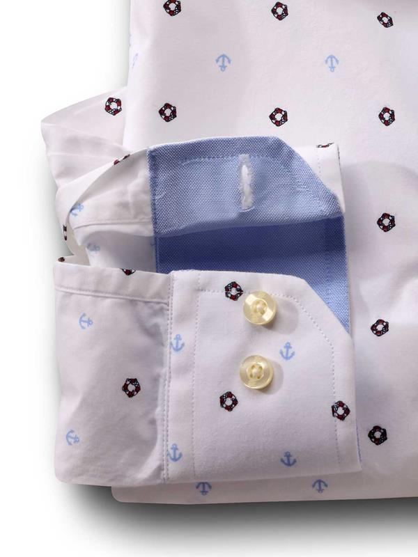 Buoy White Printed Full sleeve single cuff   Cotton Shirt