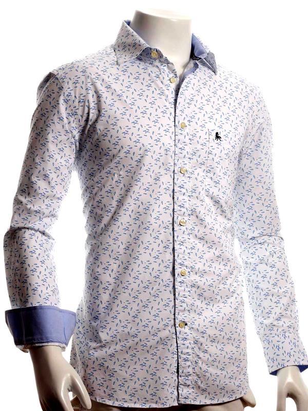 Fishes White Printed Full sleeve single cuff   Cotton Shirt