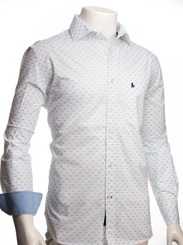 Shades White Printed Full sleeve single cuff   Cotton Shirt