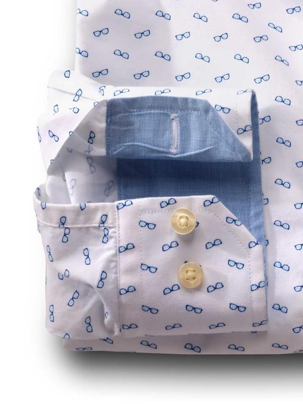 Shades White Printed Full sleeve single cuff   Cotton Shirt
