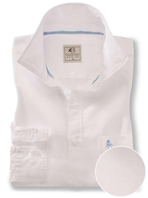 Tottenham Twill Garment Dyed White Solid Full Sleeve Tailored Fit Casual Cotton Shirt