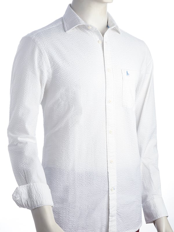 Berlin Seersucker White Solid Tailored Fit Full Sleeve Casual Cotton Shirt