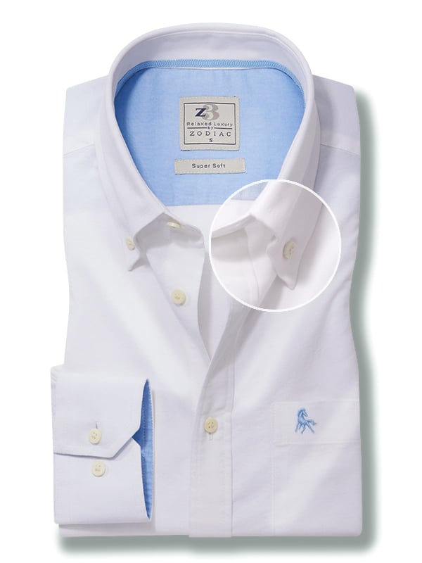 Harry Oxford White Solid Full Sleeve Tailored Fit Casual Cotton Shirt