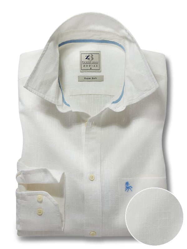 Lampard Slub White Solid Full Sleeve Tailored Fit Casual Cotton Shirt