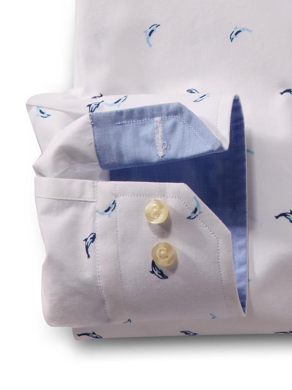 Dolphin White Printed    Cotton Shirt