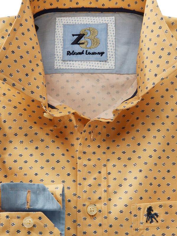 Maho Yellow Printed Full sleeve single cuff   Cotton Shirt