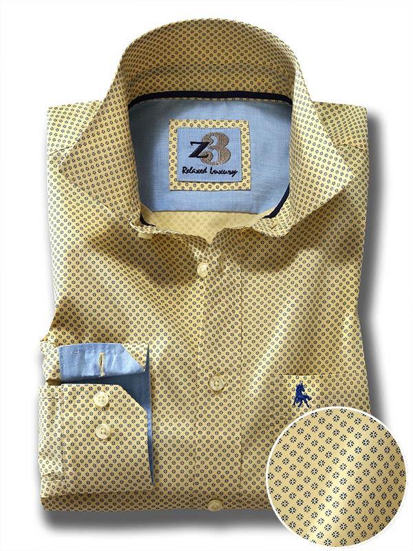 Barca Yellow Printed Full sleeve single cuff   Cotton Shirt