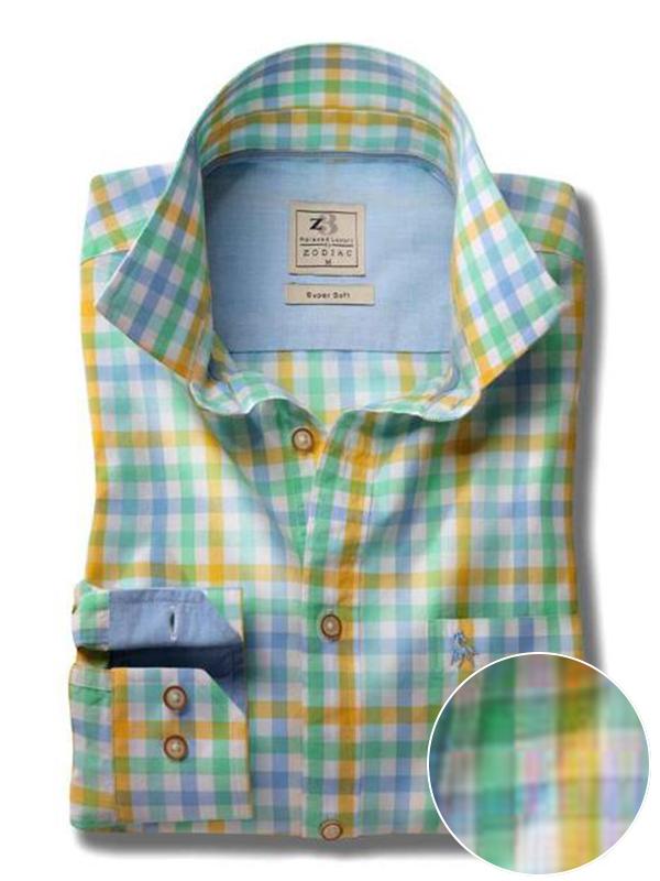 Arsenal Yellow Check Full Sleeve Tailored Fit Casual Cotton Shirt