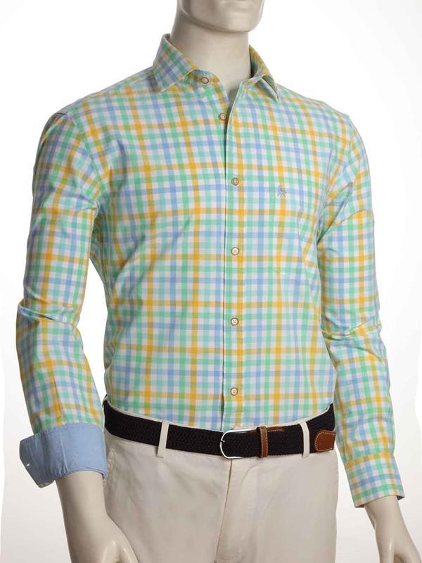 Arsenal Yellow Check Full Sleeve Tailored Fit Casual Cotton Shirt