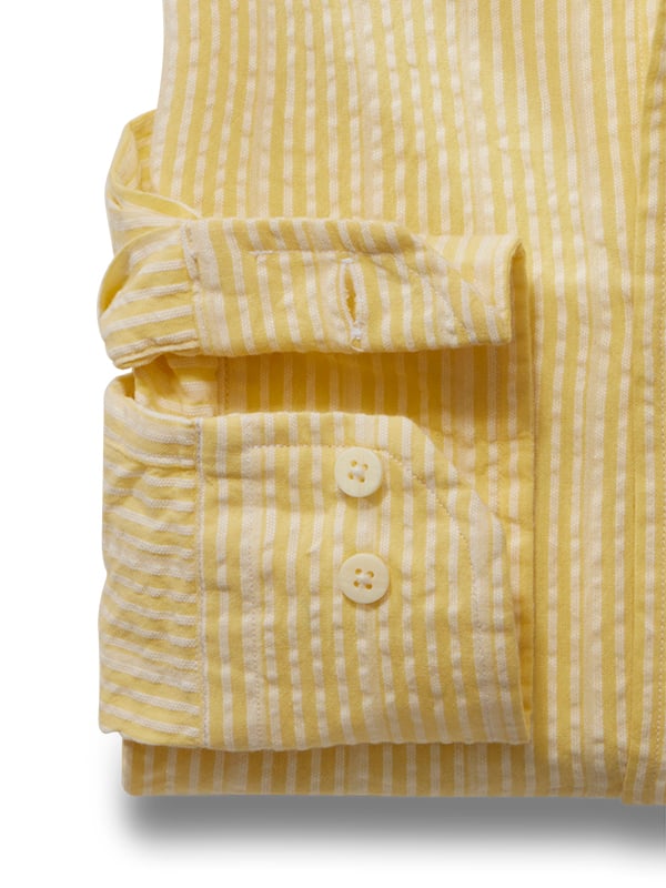 Messi Seersucker Yellow Striped Full Sleeve Tailored Fit Casual Cotton Shirt