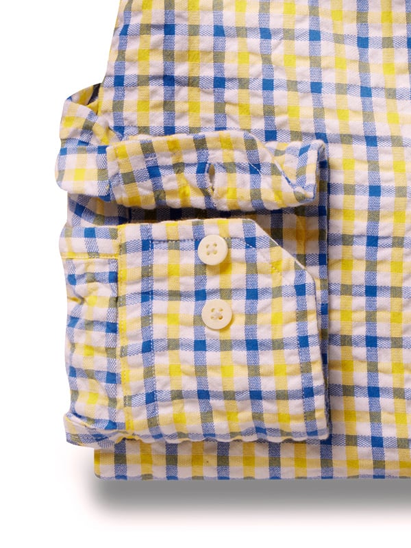 Ronaldo Seersucker Yellow Check Full Sleeve Tailored Fit Casual Cotton Shirt