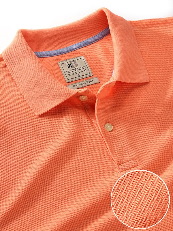 z3 Polo Garment Dyed Orange Solid Tailored Fit Casual Cotton T-Shirt