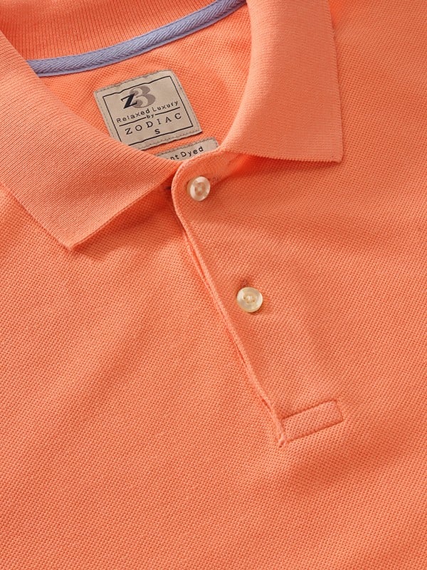 z3 Polo Garment Dyed Orange Solid Tailored Fit Casual Cotton T-Shirt