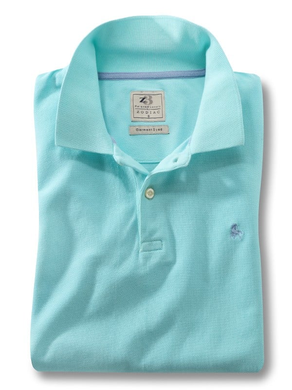 z3 Polo Garment Dyed Sea Green Solid Tailored Fit Casual Cotton T-Shirt