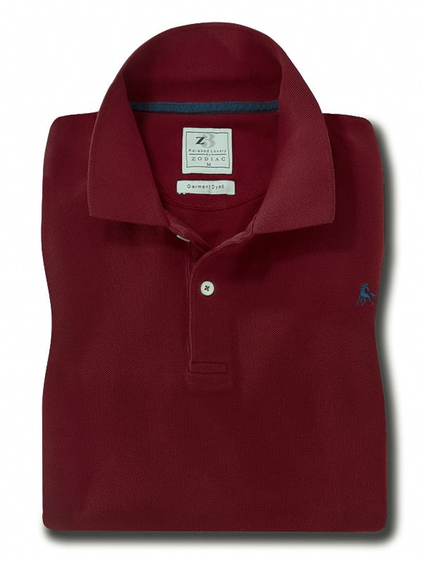 Z3 Polo Garment Dyed Maroon Solid Tailored Fit Casual Cotton T-Shirt