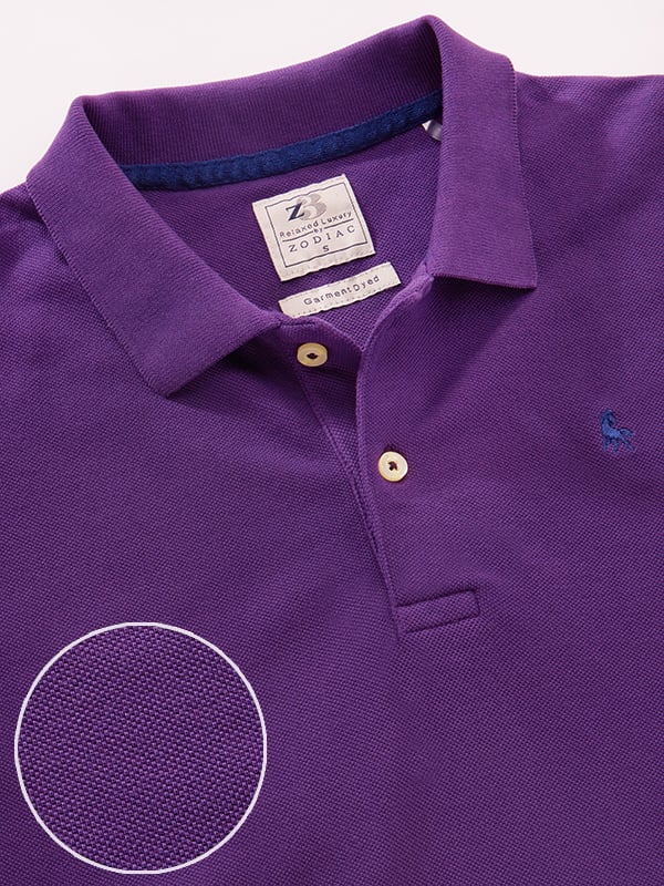 z3 Polo Garment Dyed Purple Solid Tailored Fit Casual Cotton T-Shirt