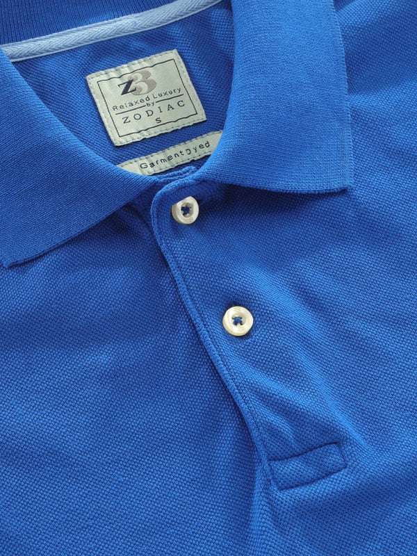 z3 Polo Garment Dyed Cobalt Solid Tailored Fit Casual Cotton T-Shirt