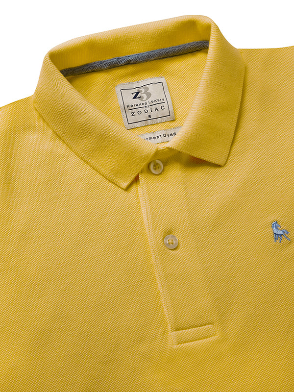 z3 Polo Garment Dyed Yellow Solid Tailored Fit Casual Cotton T-Shirt