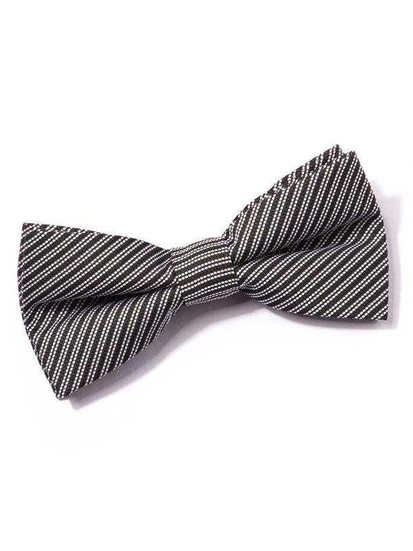 Striped Black/ White Polyester Bow Tie