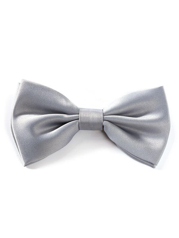 Solid Silver Polyester Bow Tie
