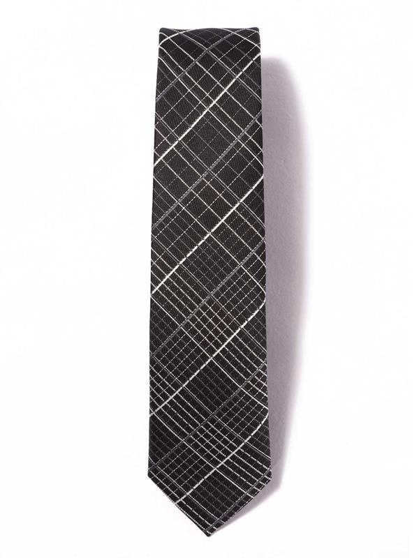 Checks Black Polyester Skinny Tie