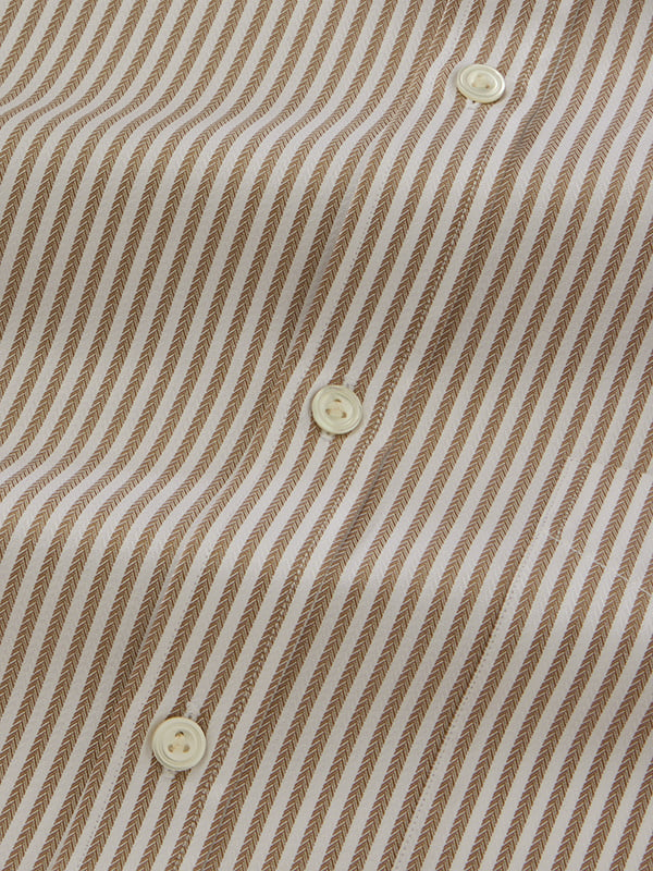 Antonello Beige Striped Full Sleeve Single Cuff Classic Fit Classic Formal Cotton Shirt