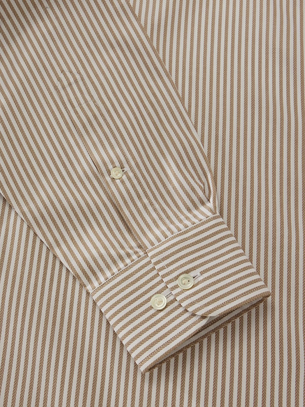 Antonello Beige Striped Full Sleeve Single Cuff Classic Fit Classic Formal Cotton Shirt
