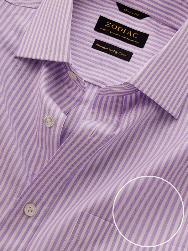 Antonello Lilac Striped Full Sleeve Single Cuff Classic Fit Classic Formal Cotton Shirt
