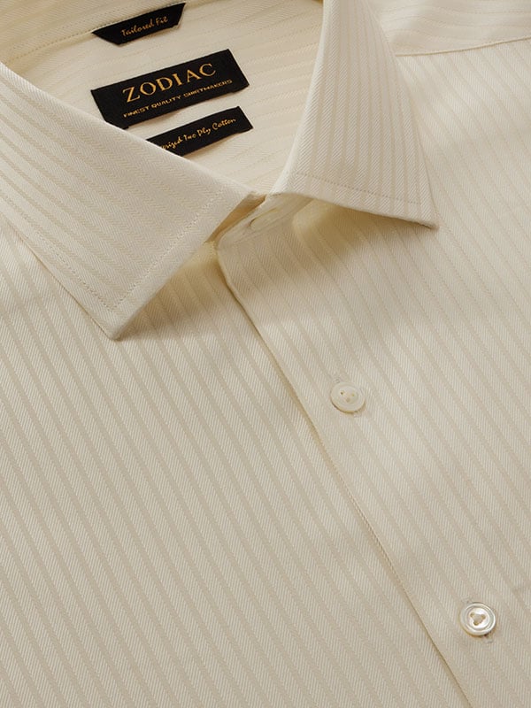 Antonello Cream Striped Full Sleeve Single Cuff Tailored Fit Classic Formal Cotton Shirt