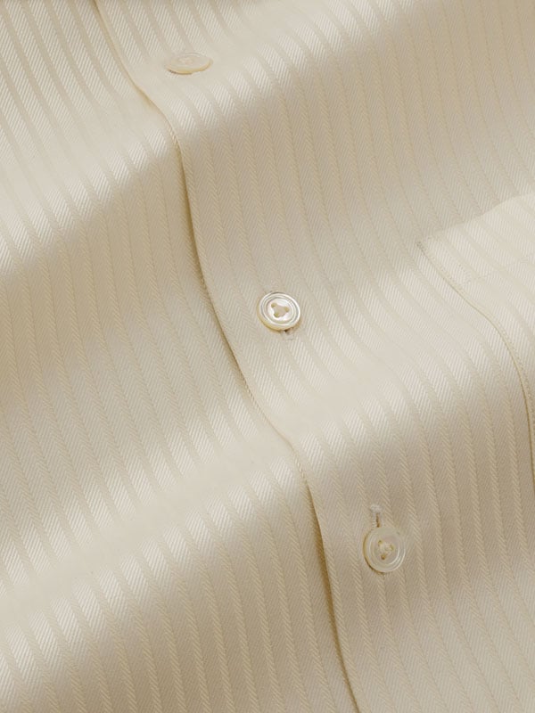 Antonello Cream Striped Full Sleeve Single Cuff Tailored Fit Classic Formal Cotton Shirt