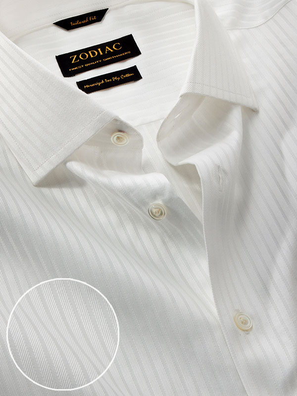 Antonello White Striped Full Sleeve Single Cuff Tailored Fit Classic Formal Cotton Shirt