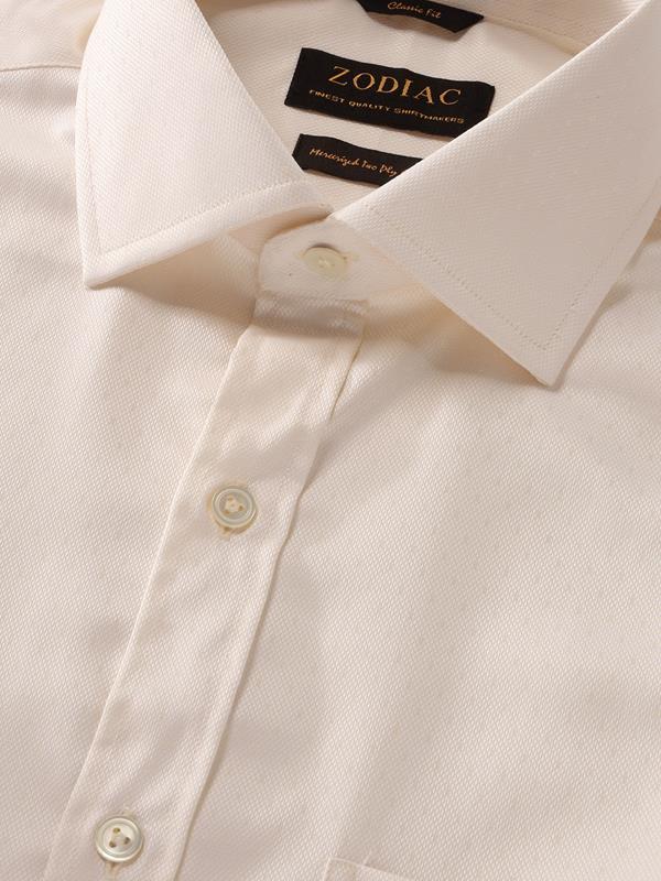 Antonello Cream Solid Full sleeve double cuff Classic Fit Classic Formal Cotton Shirt