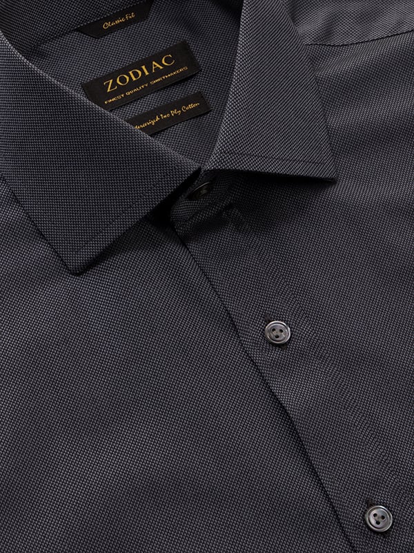 Marzeno Dark Grey Solid Full Sleeve Classic Fit Semi Formal Dark Cotton Shirt