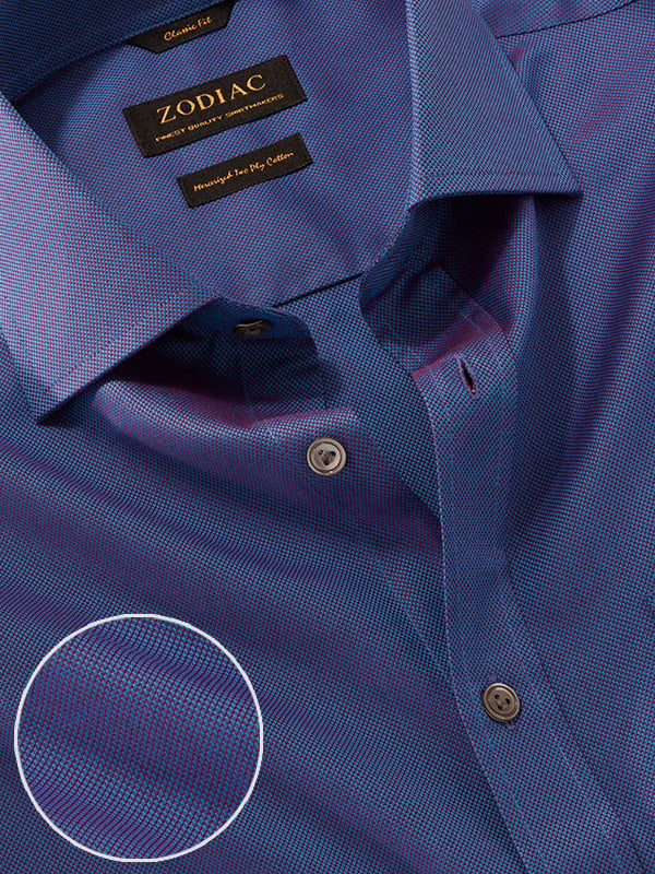 Marzeno Blue Solid Full Sleeve Single Cuff Classic Fit Semi Formal Dark Cotton Shirt