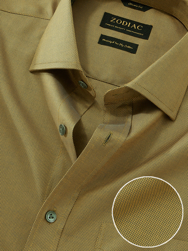 Marzeno Ochre Solid Full Sleeve Single Cuff Classic Fit Semi Formal Dark Cotton Shirt