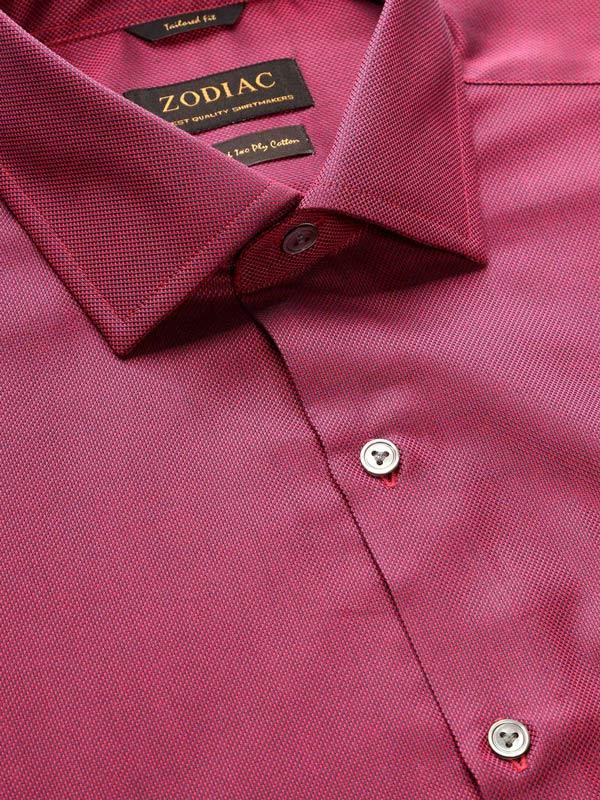 Marzeno Red Solid Full sleeve single cuff Tailored Fit Semi Formal Dark Cotton Shirt