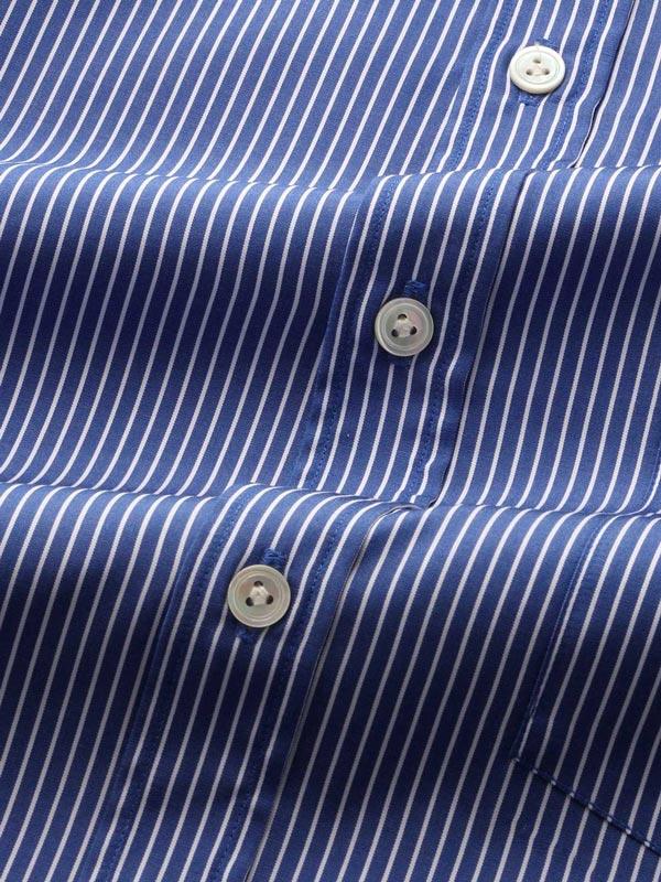 Bankers Navy Striped Full sleeve single cuff Classic Fit Classic Formal Cotton Shirt