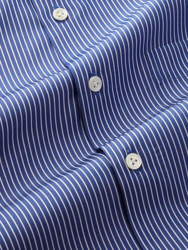 Bankers Navy Striped Full sleeve single cuff Tailored Fit Classic Formal Cotton Shirt