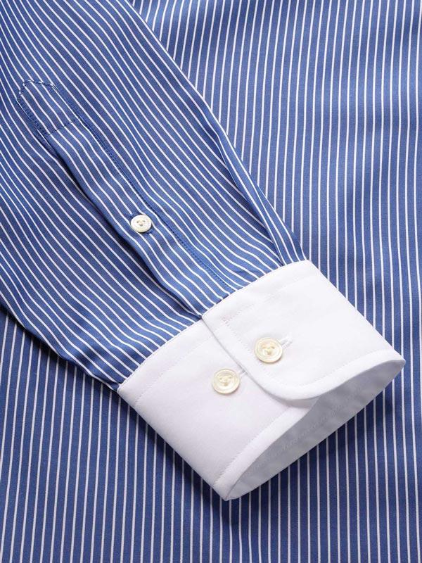Bankers Navy Striped Full sleeve single cuff Tailored Fit Classic Formal Cotton Shirt