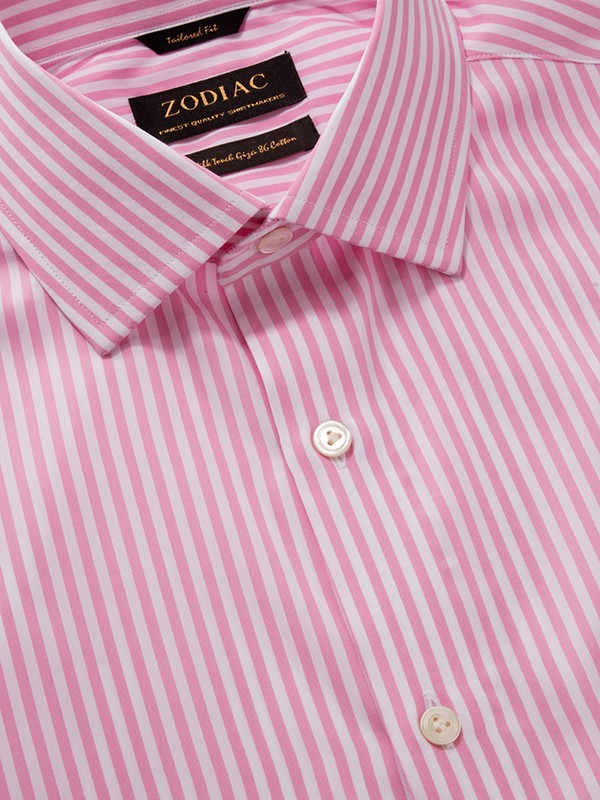 Barboni Pink Striped Full sleeve single cuff Tailored Fit Formal Cotton Shirt