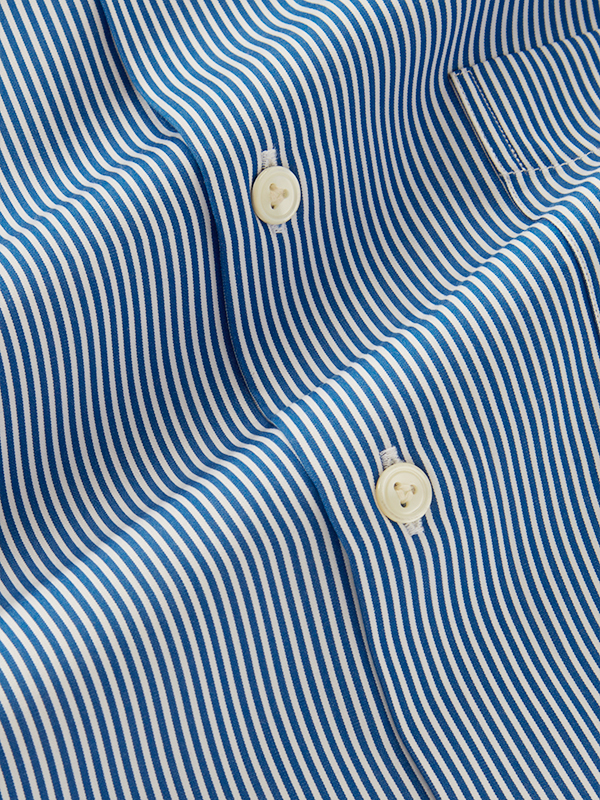 Barboni Blue Striped Full Sleeve Single Cuff Tailored Fit Classic Formal Cotton Shirt